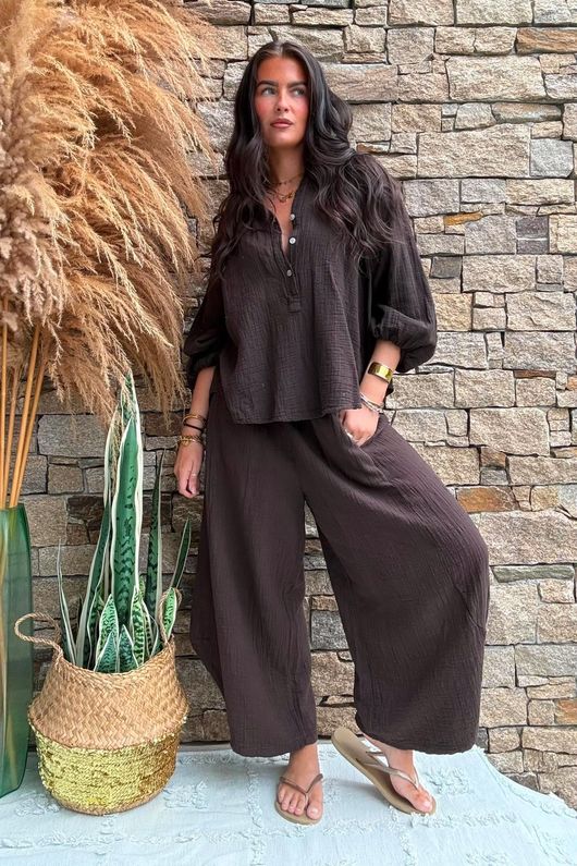 Annie Cushion Cotton Barrel Culotte Pant Chocolate